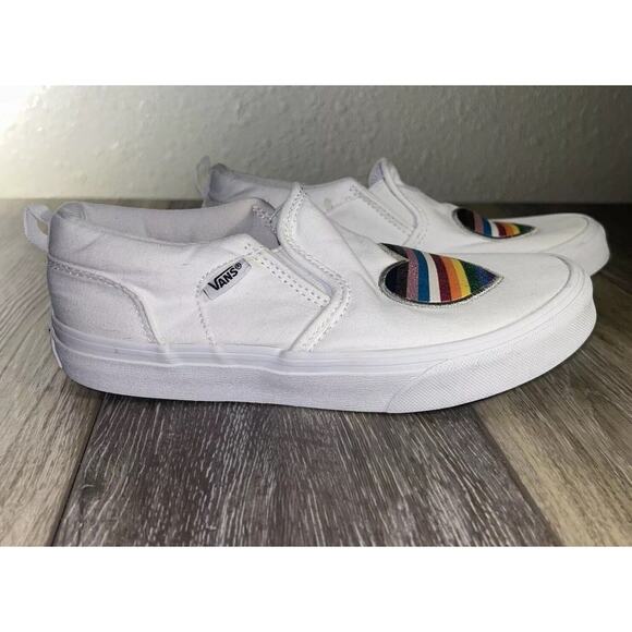 Vans Pride Asher Slip-On White Rainbow Heart Shoes Kids Youth Missy US Size 4 - Picture 2 of 10